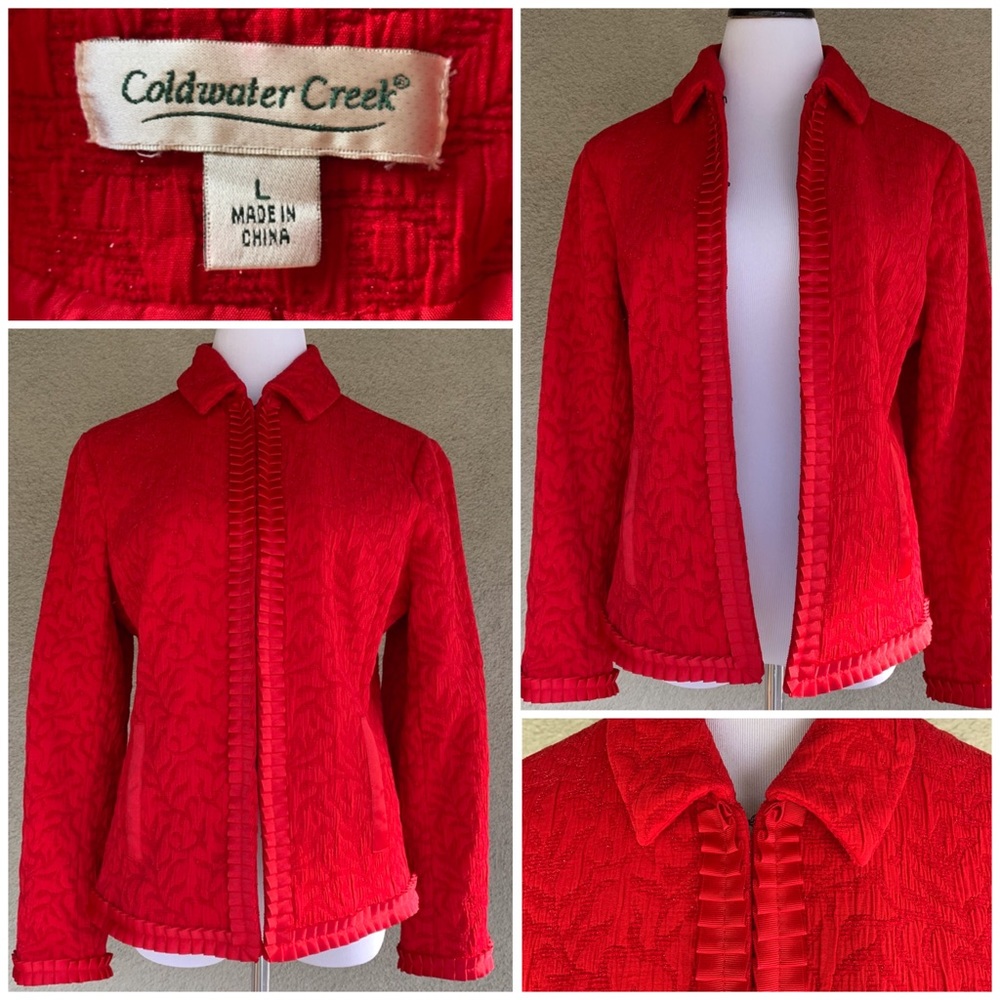 Coldwater Creek Red Jacquard Textured Jacket Large